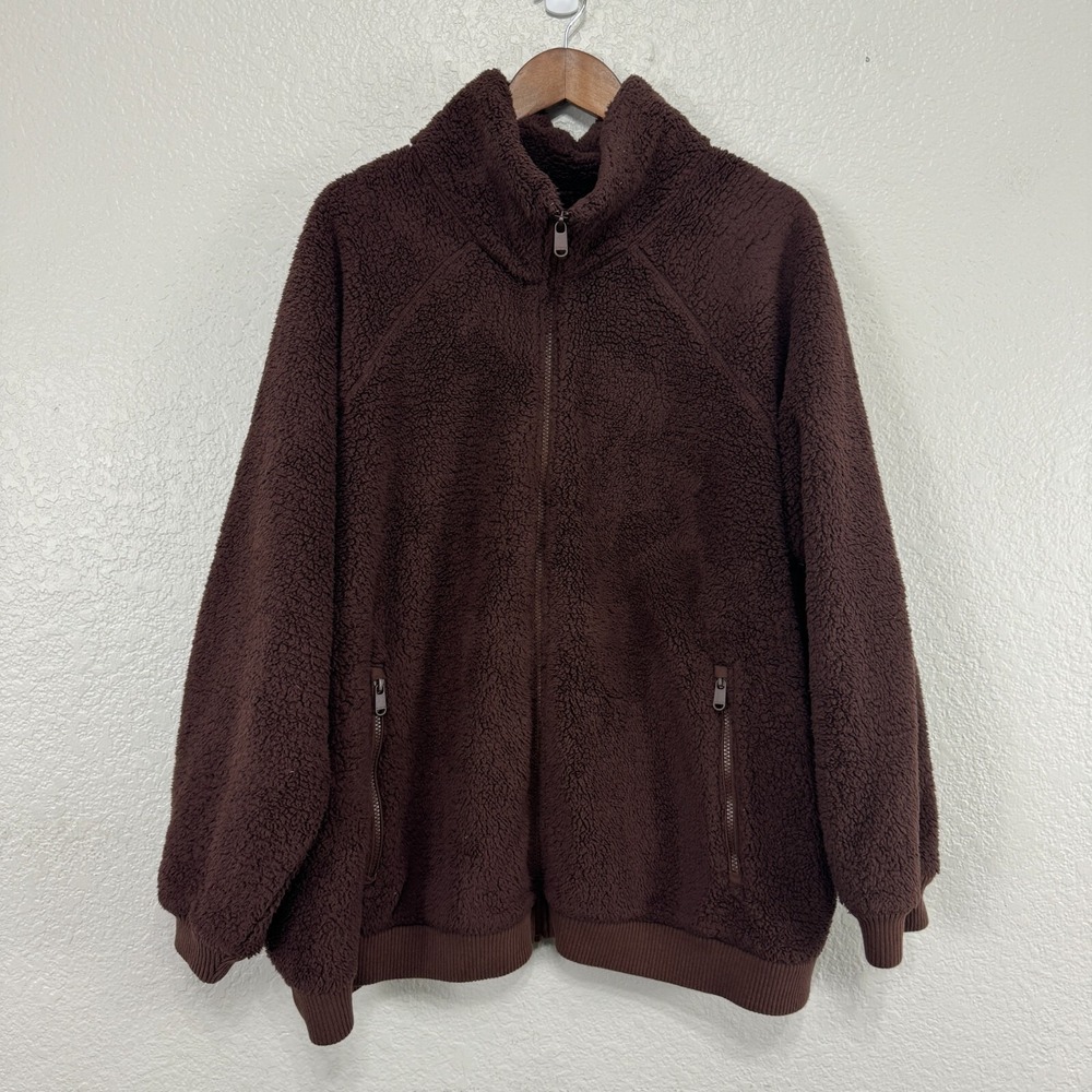 Athleta Tugga II Fleece Jacket‎ Women 3X Plus Brown Mock Neck Outdoor Full-Zip